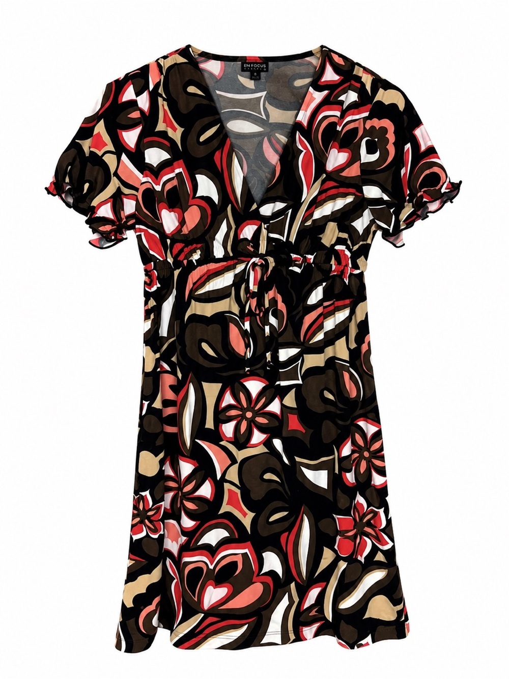 En Focus Studio Floral Faux Wrap Tie Waist Dress Size 8 Short Sleeve